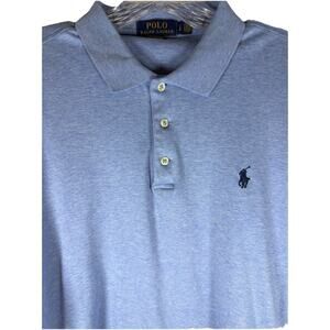 POLO RALPH LAUREN MEN'S POLO SHIRT LARGE HEATHERED BLUE CLASSIC FIT SOFT PONY